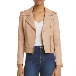 L’agence Lambskin Leather Biker Jacket in Cappuccino Small NEW MSRP $1350